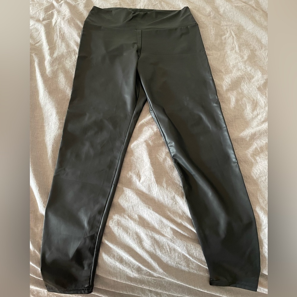 Black Faux Leather Leggings Stretchy XL